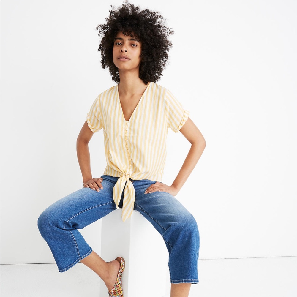 NWT Agency Tie Front Button Top in Pompano Stripe